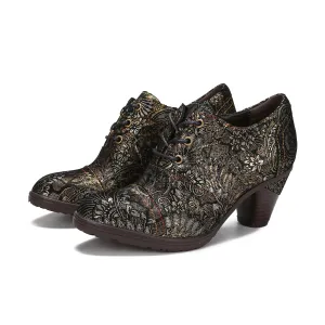 CrazycatZ Leather Pumps,Women  Vintage Block Heel Oxford Vintage Shoes Color Lace up Oxford Shoes Black