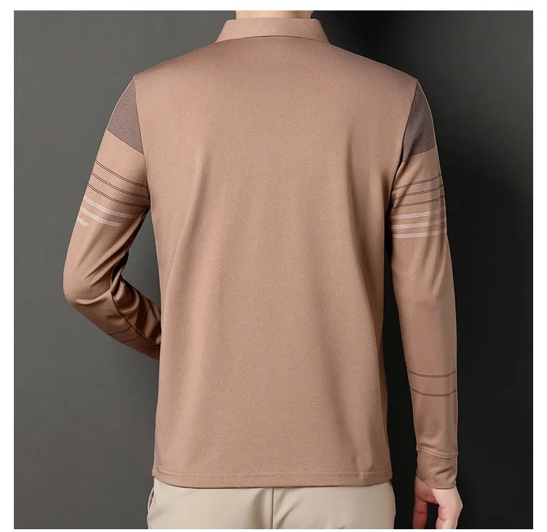 Dad's Autumn New Long Sleeve T-shirt Men's True Pocket Pocket Middle aged and Old Men's Polo Shirt with Polo Collar