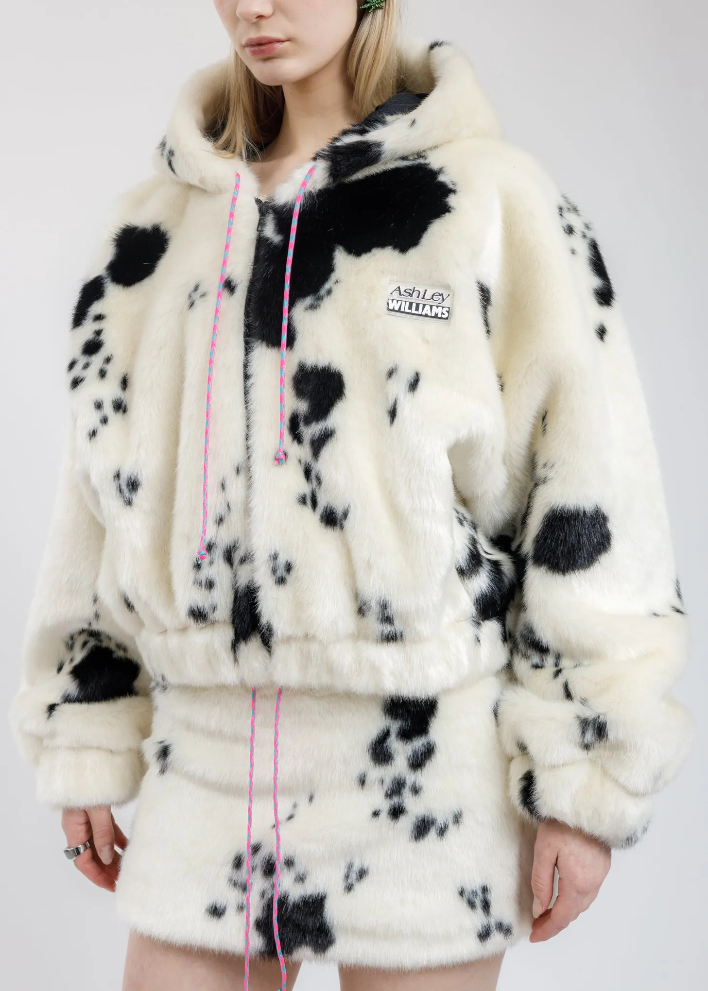 Dalmation Faux Fur Hoop Zip Bomber