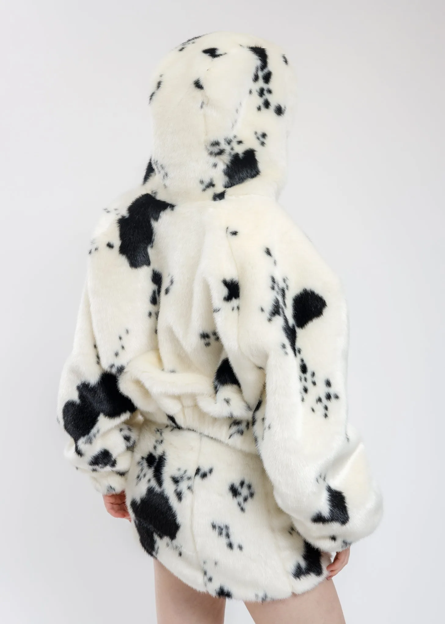 Dalmation Faux Fur Hoop Zip Bomber