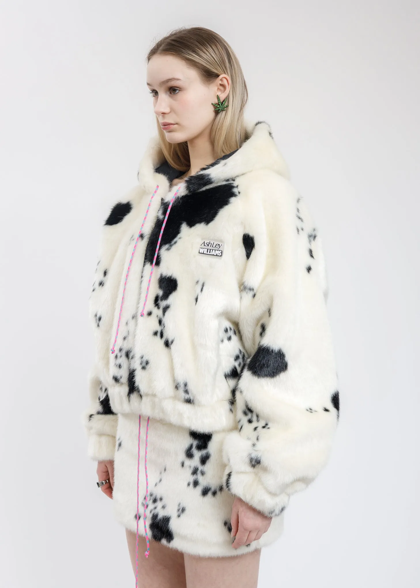 Dalmation Faux Fur Hoop Zip Bomber