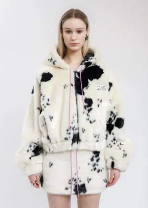 Dalmation Faux Fur Hoop Zip Bomber