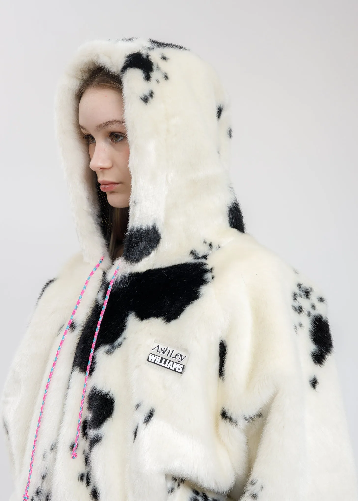 Dalmation Faux Fur Hoop Zip Bomber