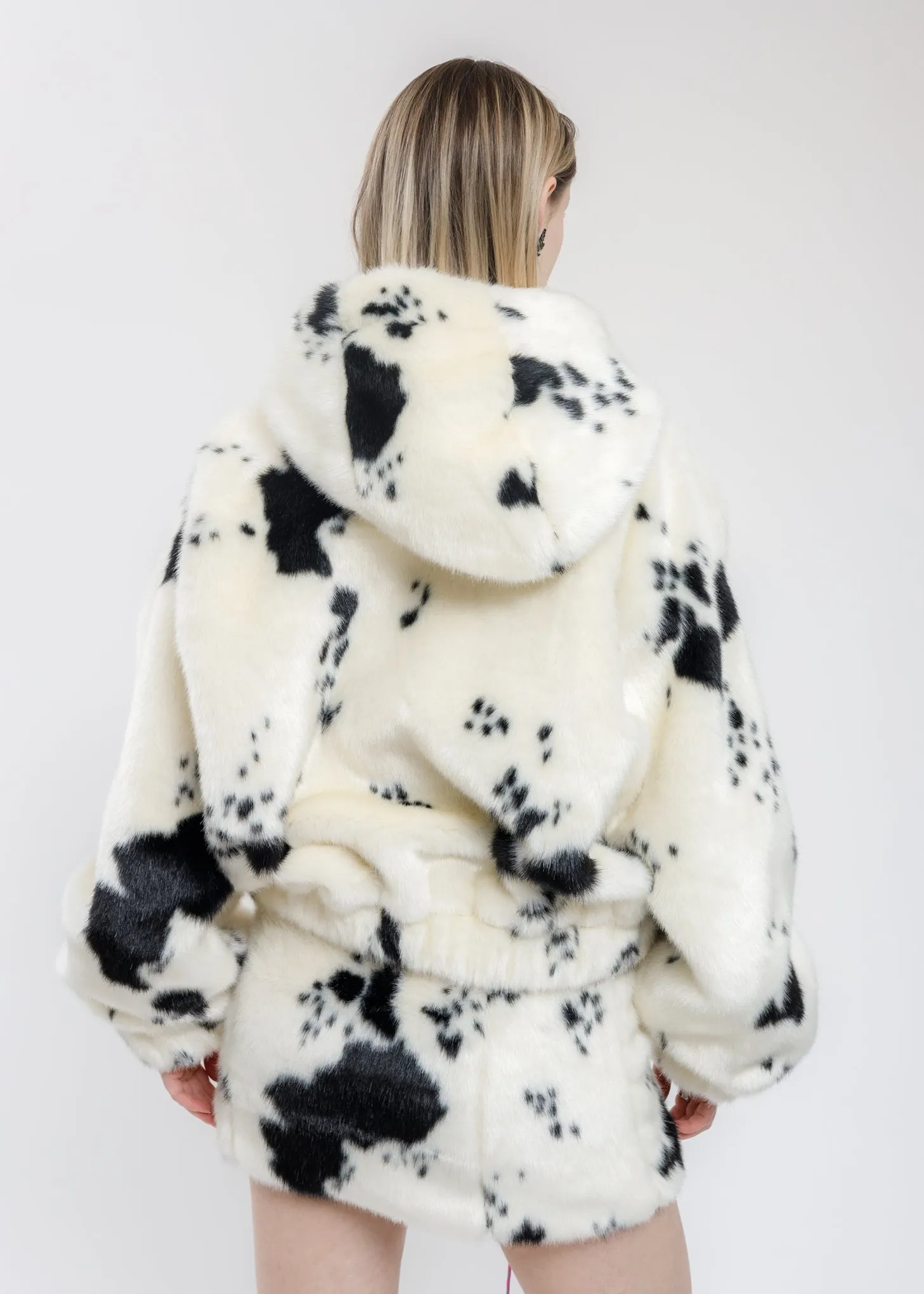 Dalmation Faux Fur Hoop Zip Bomber