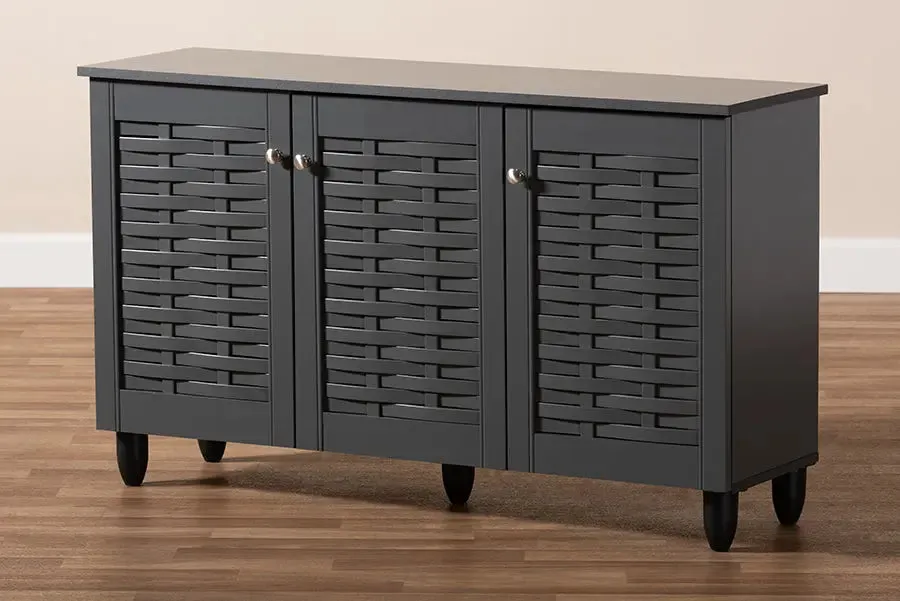 Dariell Dark Gray 3-Door Wooden Entryway Shoe Storage Cabinet