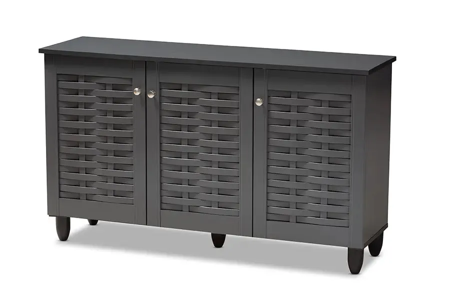 Dariell Dark Gray 3-Door Wooden Entryway Shoe Storage Cabinet