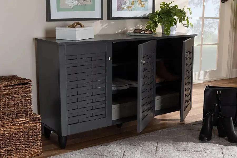 Dariell Dark Gray 3-Door Wooden Entryway Shoe Storage Cabinet