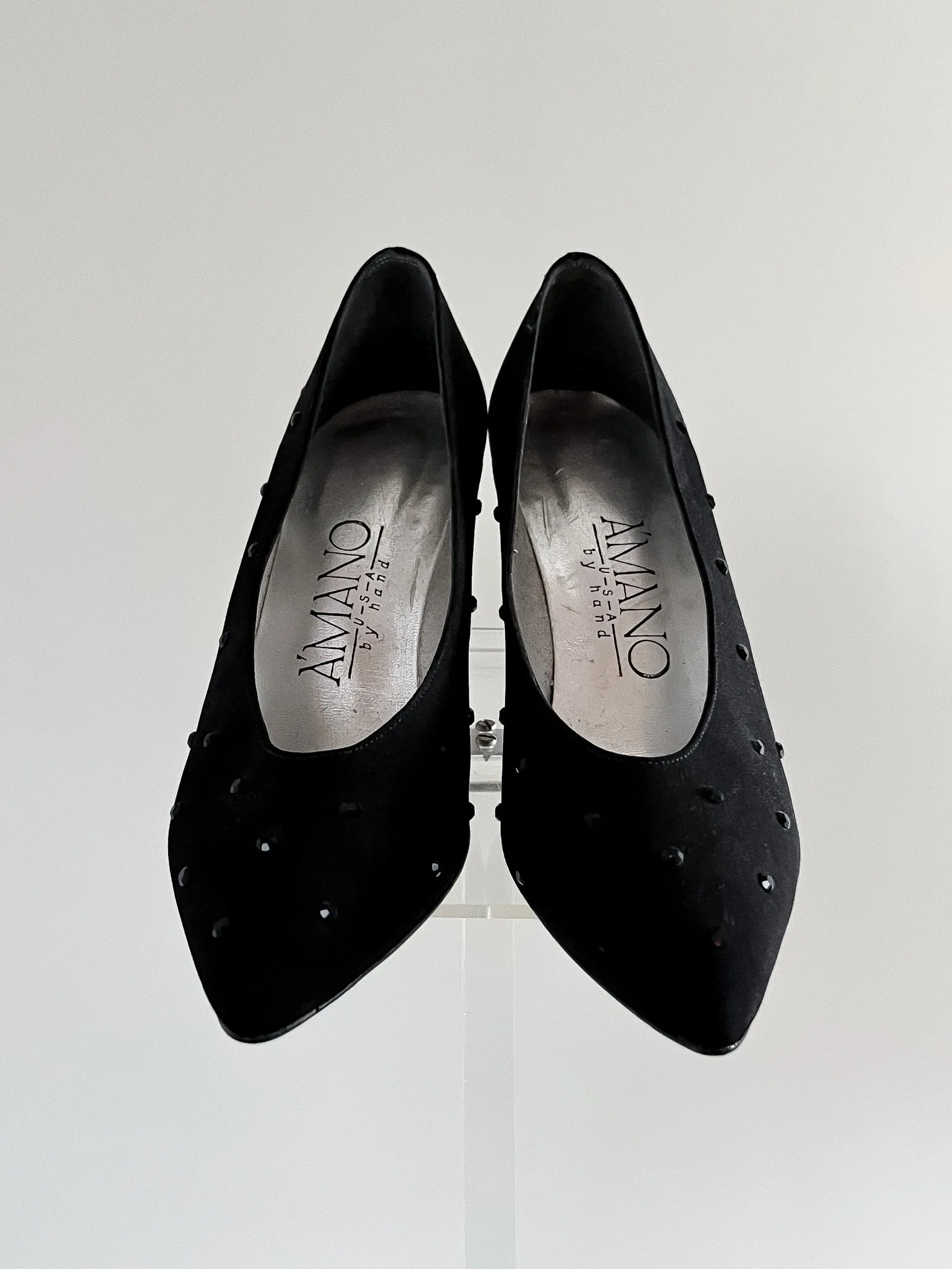 Dazzling A'Mano Deadstock Black Rhinestone Pumps / Size 7