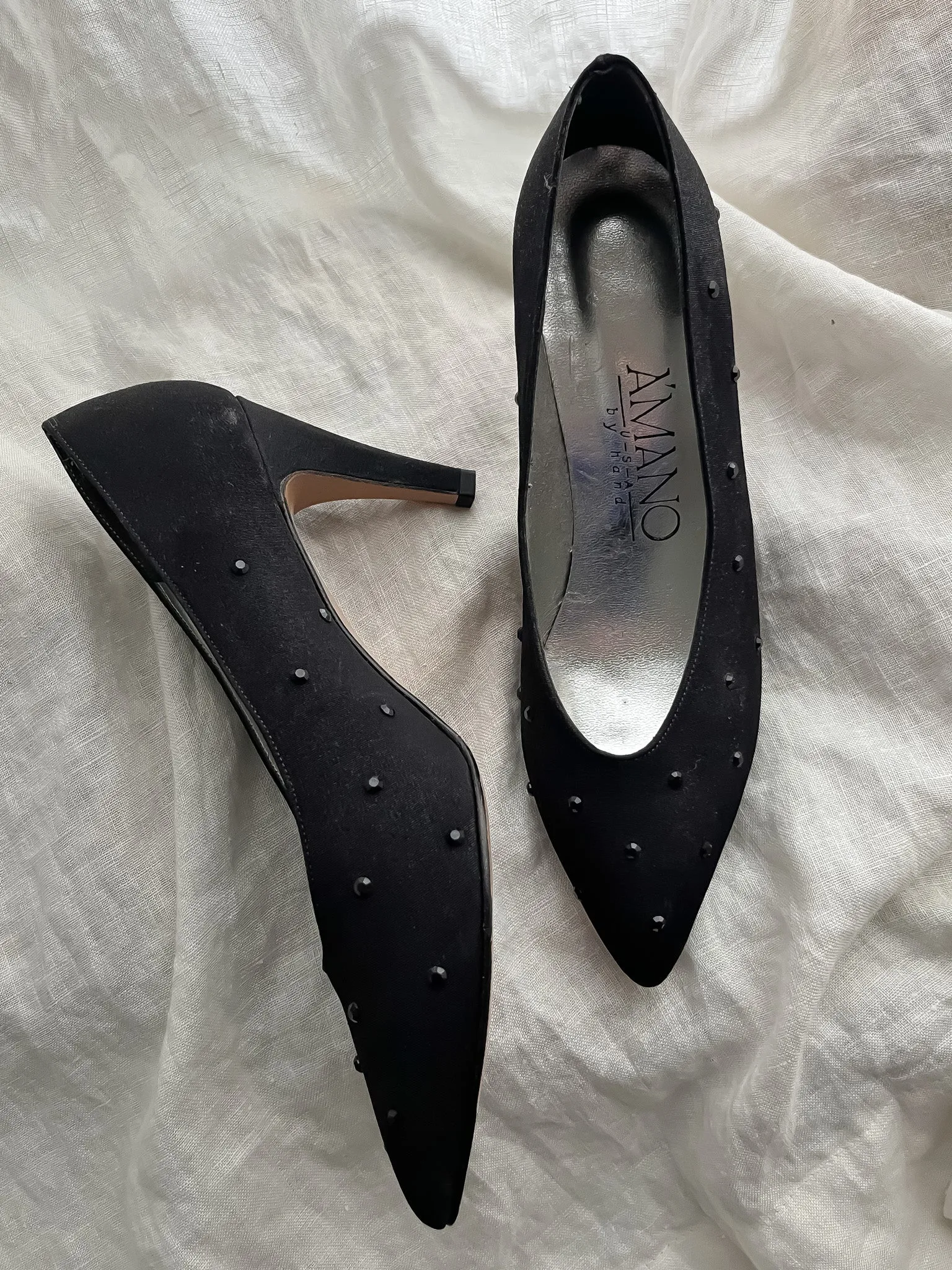 Dazzling A'Mano Deadstock Black Rhinestone Pumps / Size 7