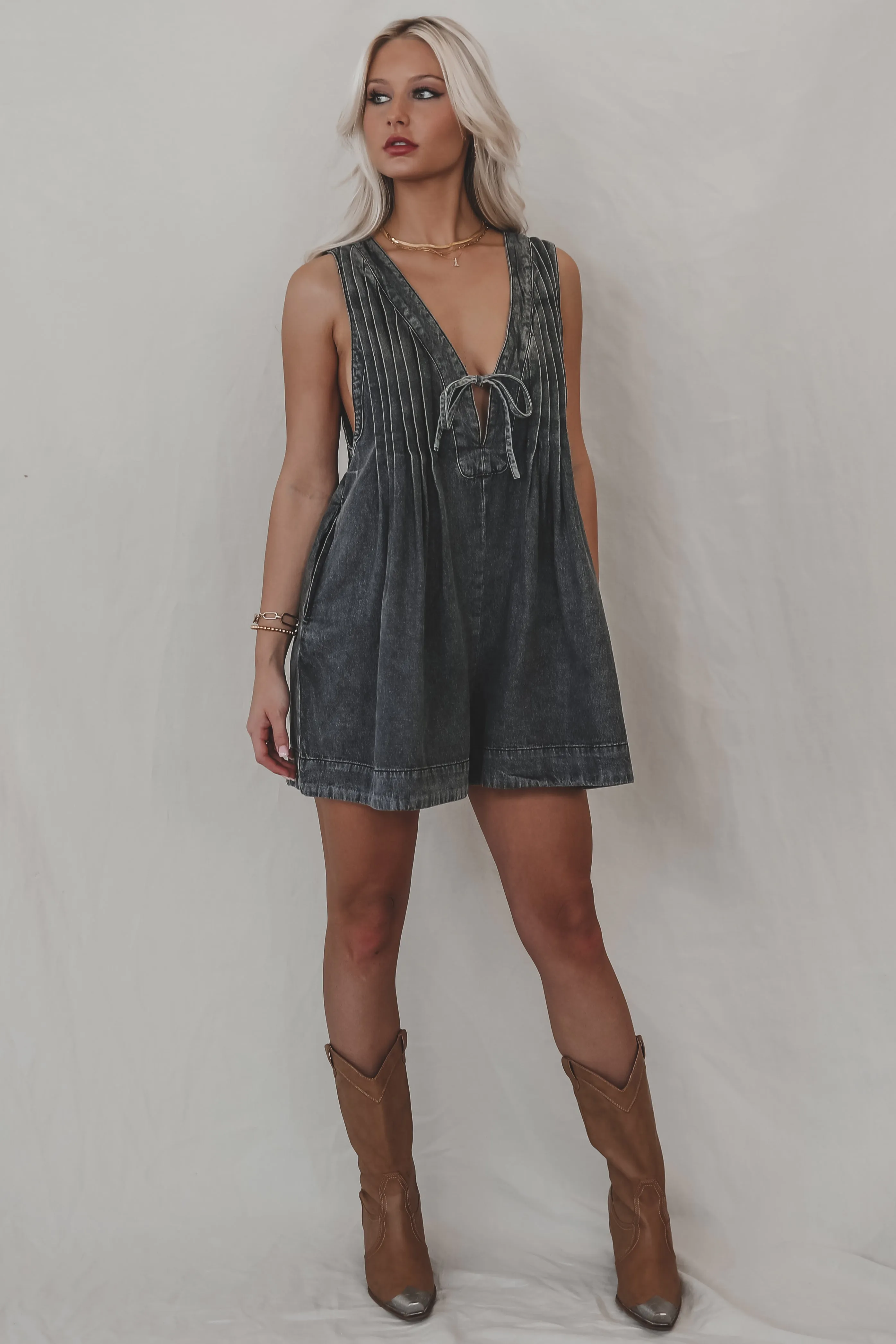 DEAL She's Got An Edge Washed Denim Romper