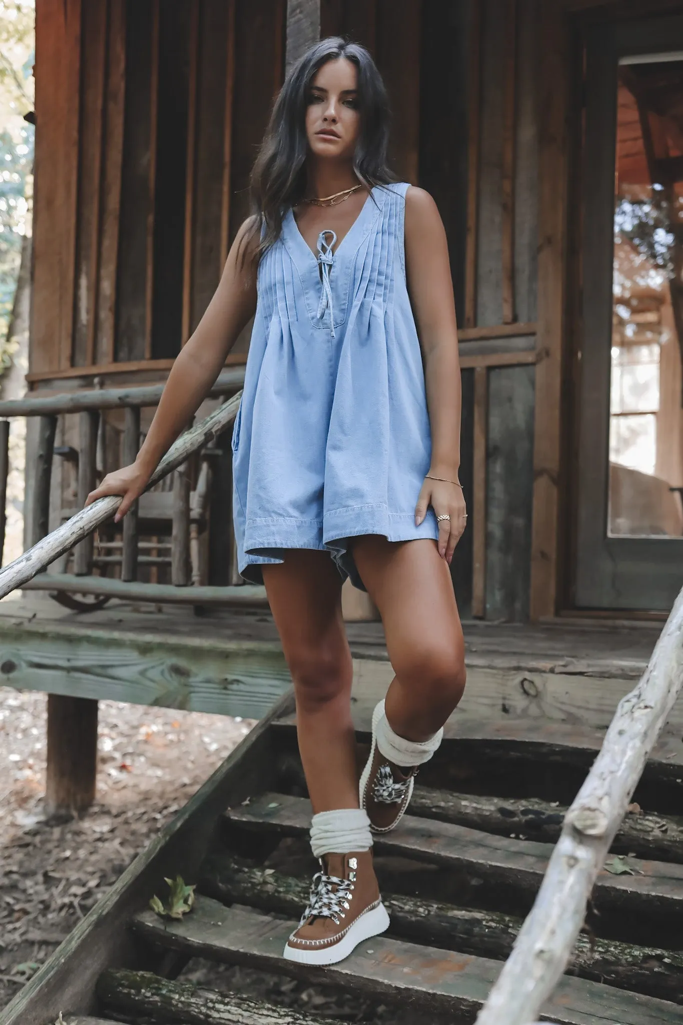 DEAL She's Got An Edge Washed Denim Romper