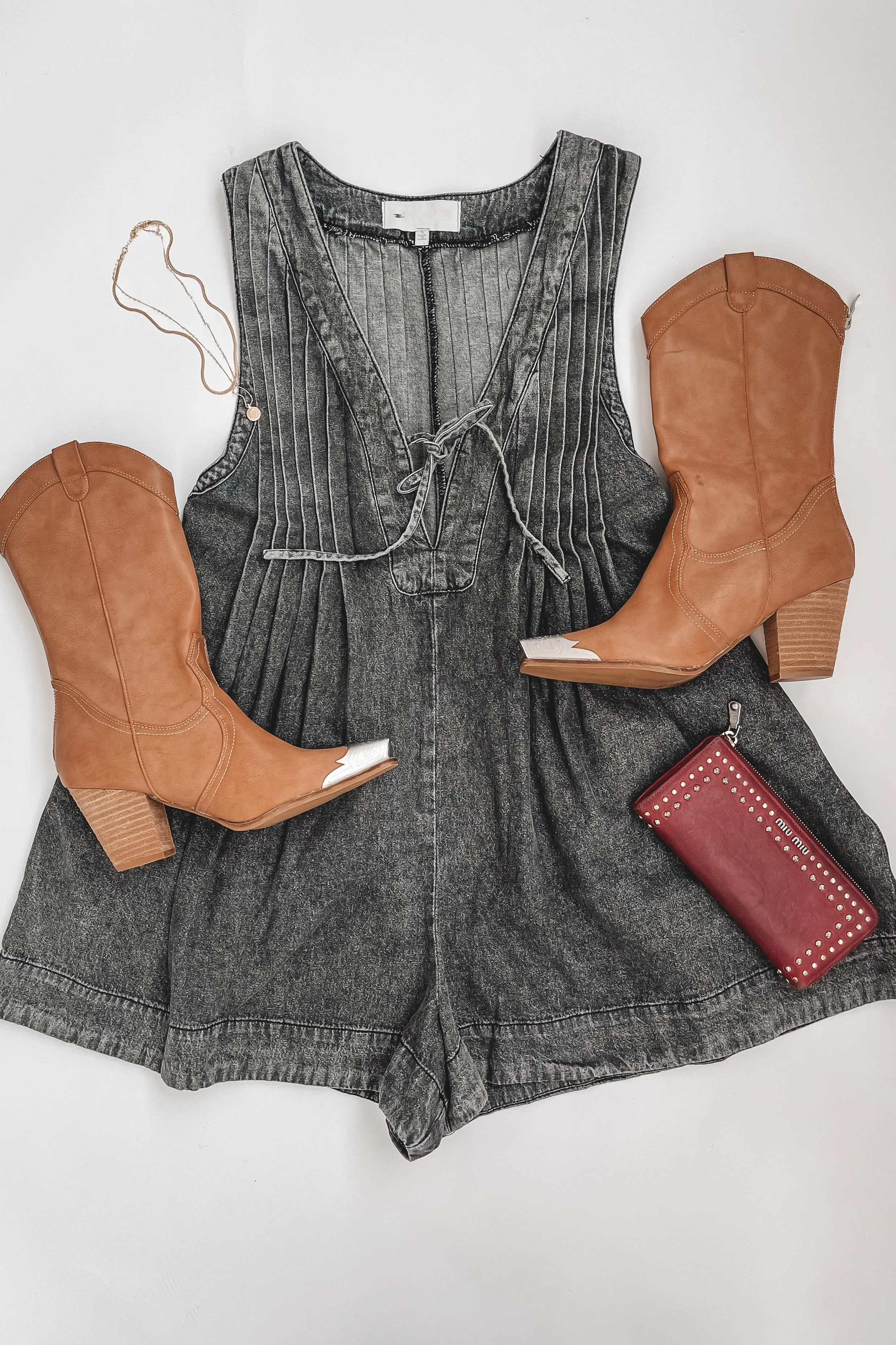 DEAL She's Got An Edge Washed Denim Romper