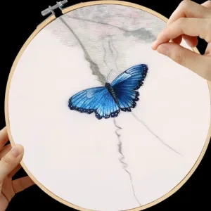 DIY Silk Embroidery kit Blue Butterfly 20cm