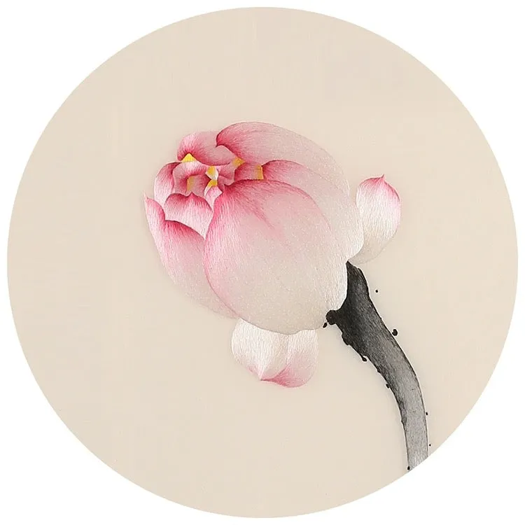 DIY Silk Embroidery kit Pink Lotus 20cm