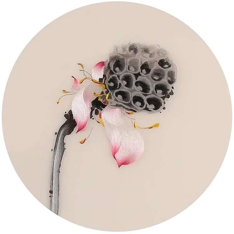 DIY Silk Embroidery kit Pink Lotus 20cm