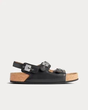 Flat Leather Black Sandals