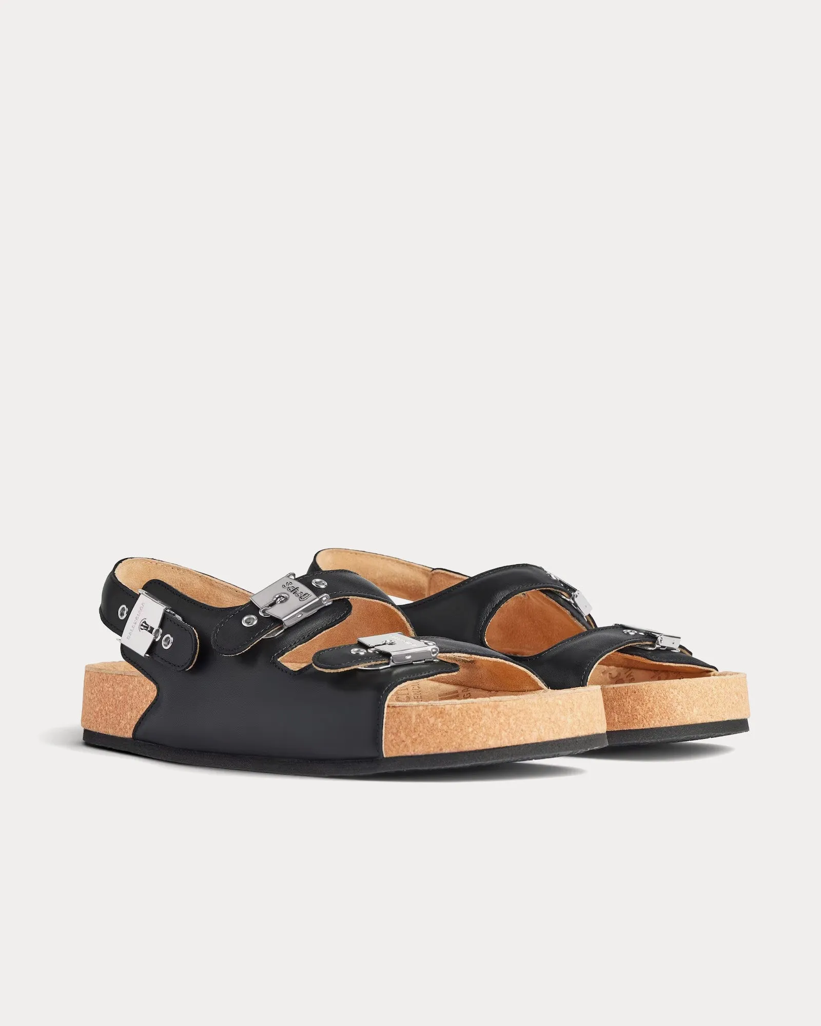 Flat Leather Black Sandals