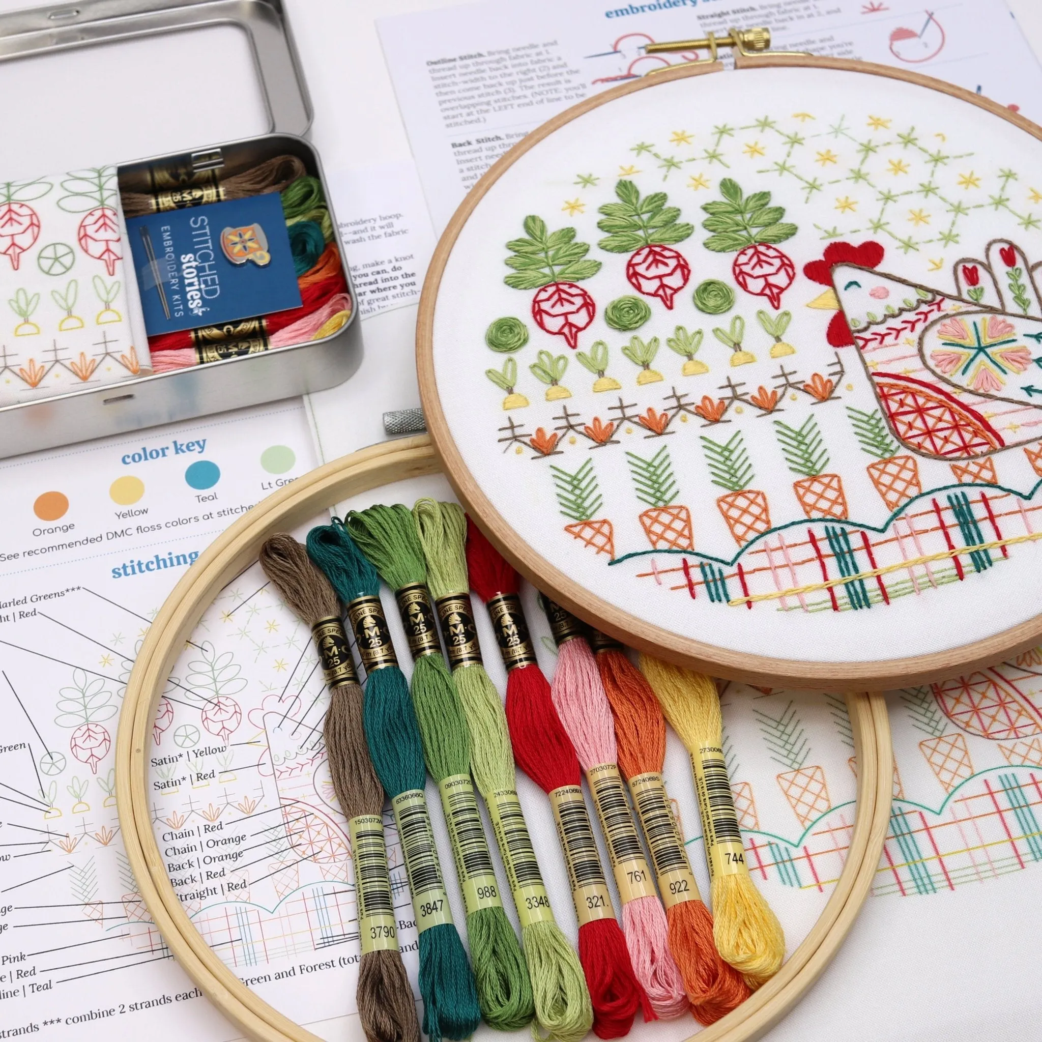 Folk Art Garden Trio Embroidery Kit Bundle of 3