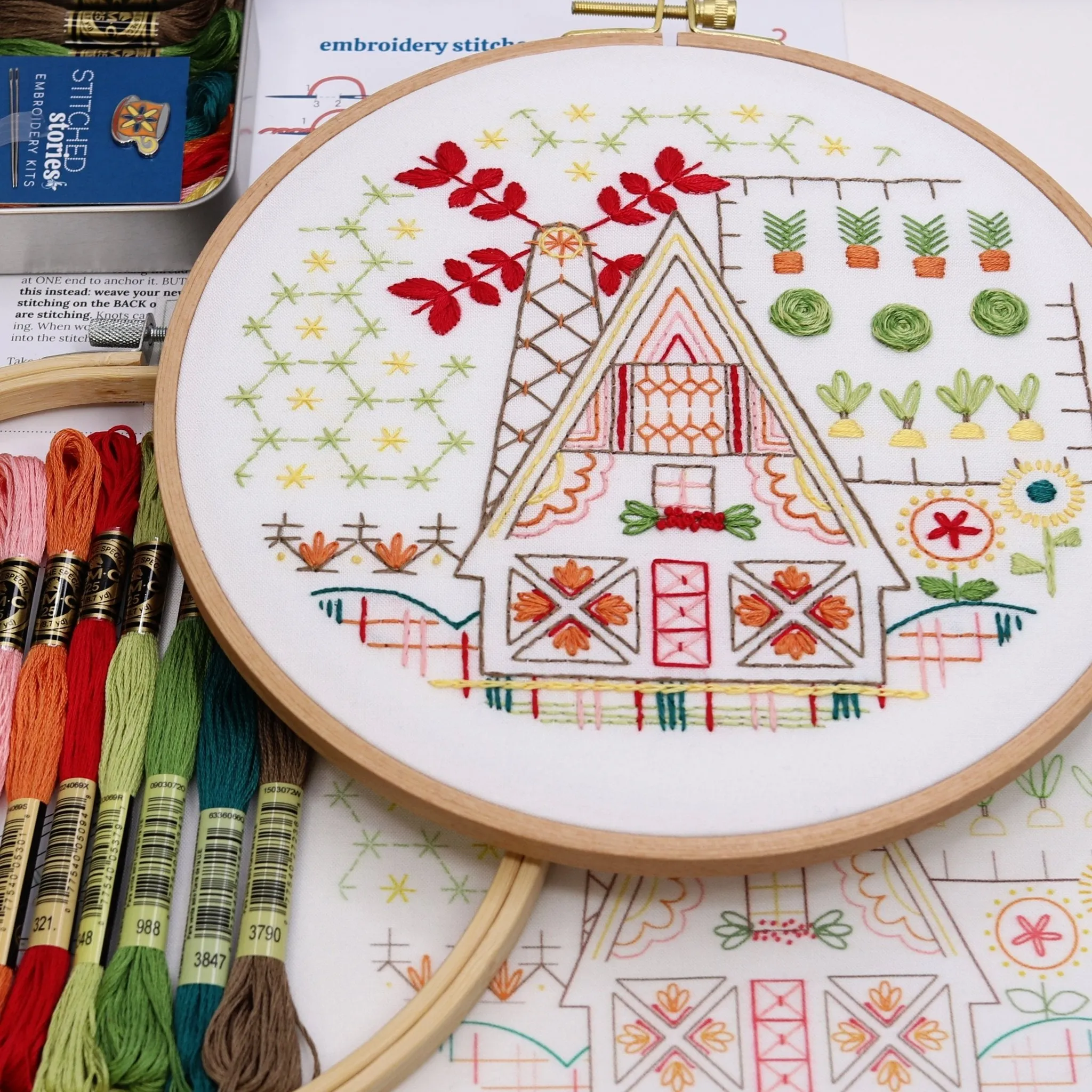 Folk Art Garden Trio Embroidery Kit Bundle of 3