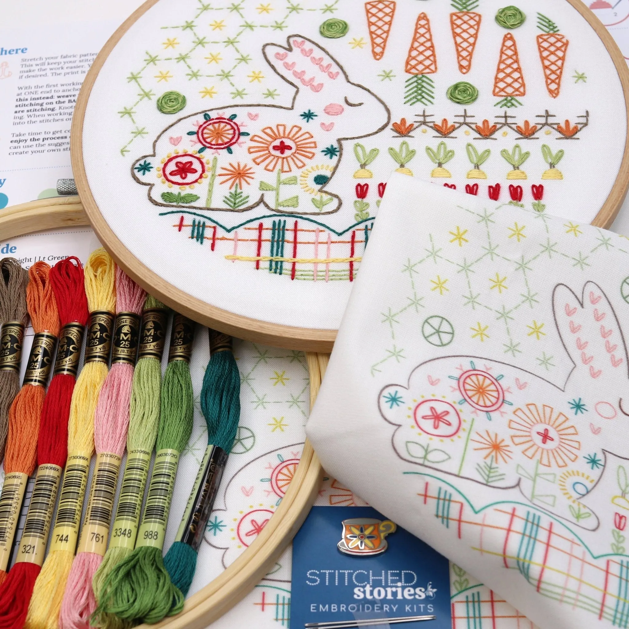Folk Art Garden Trio Embroidery Kit Bundle of 3