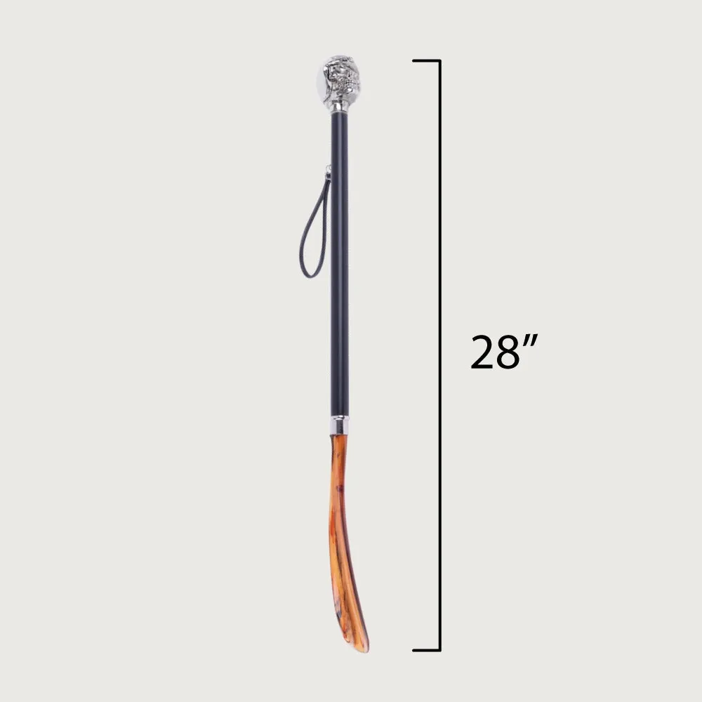 FootFitter Deluxe 28" Long Shoe Horn with Nickel Plated Skull Handle