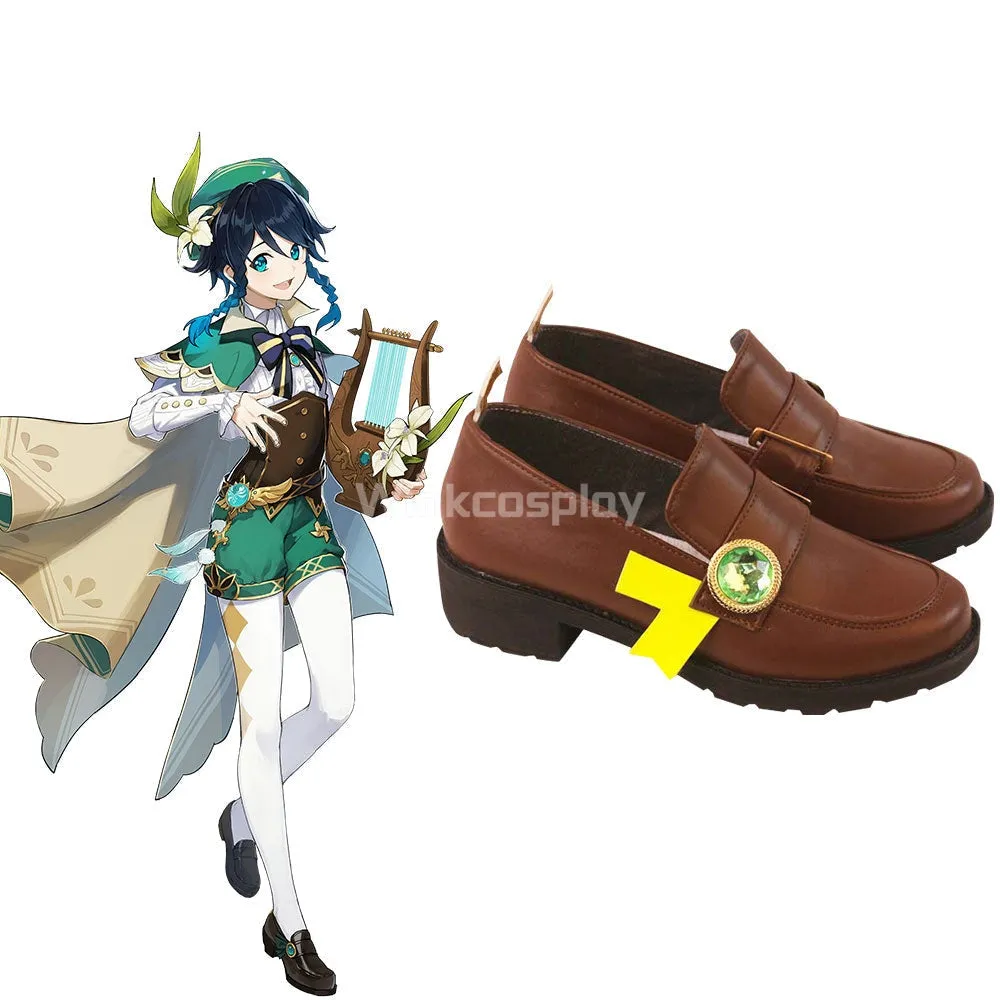 Genshin Impact Venti Brown Cosplay Shoes
