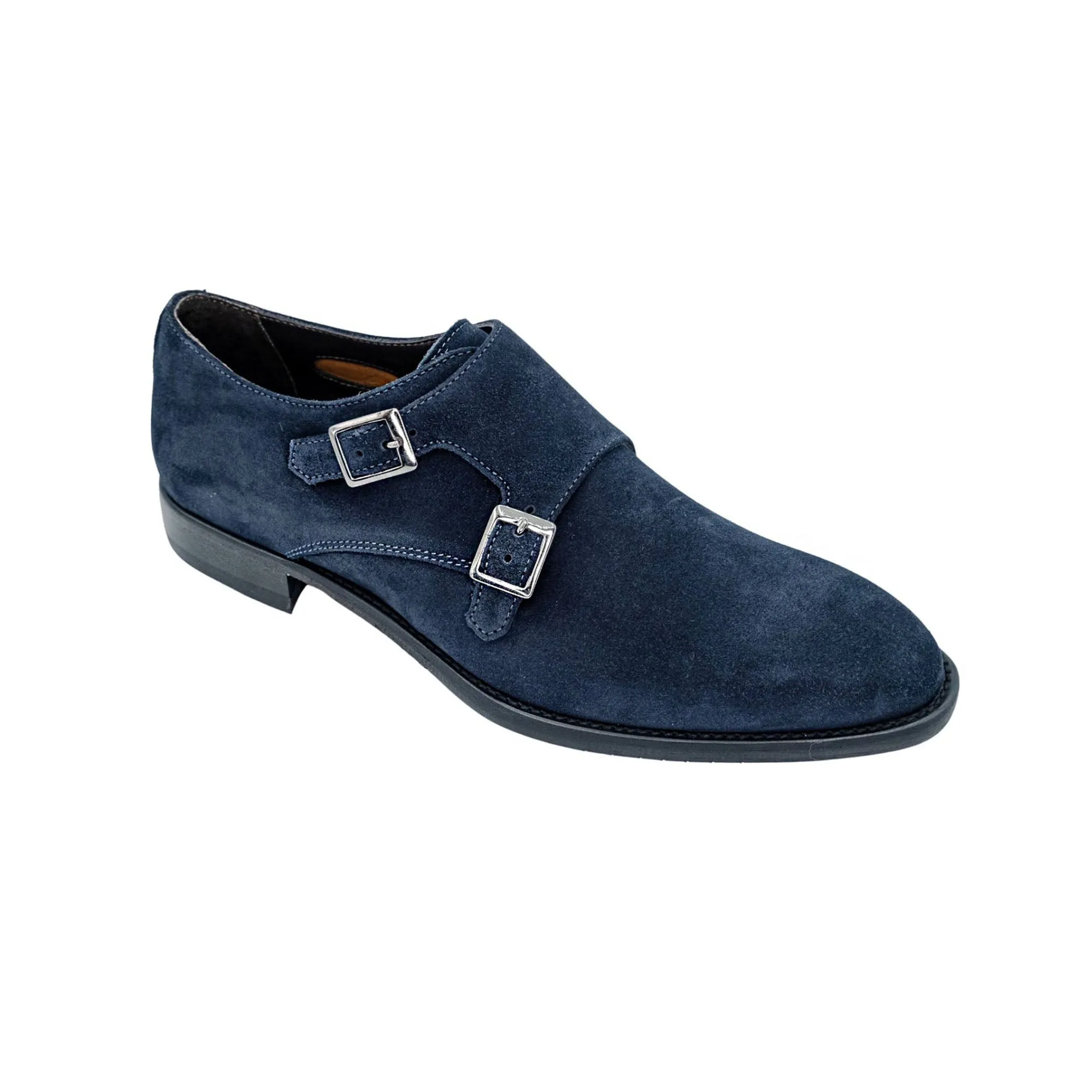 Giovacchini Francesco in Navy Blue Suede Double-Monk Strap Shoes