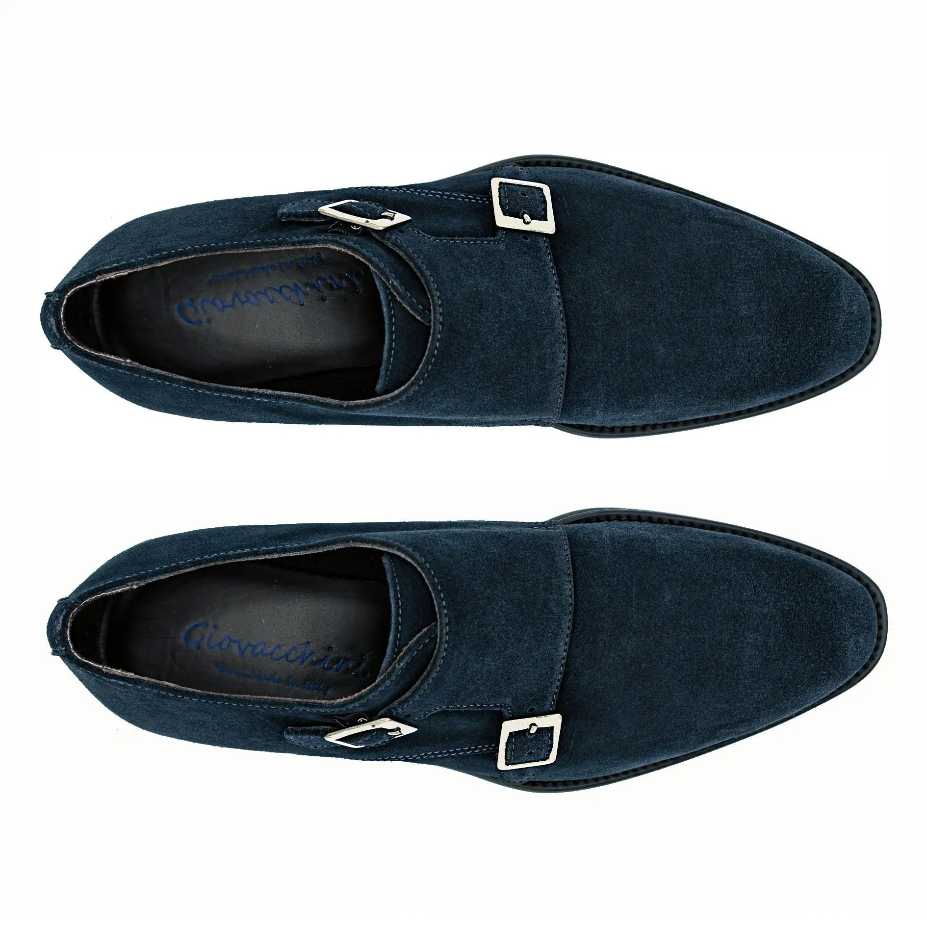 Giovacchini Francesco in Navy Blue Suede Double-Monk Strap Shoes