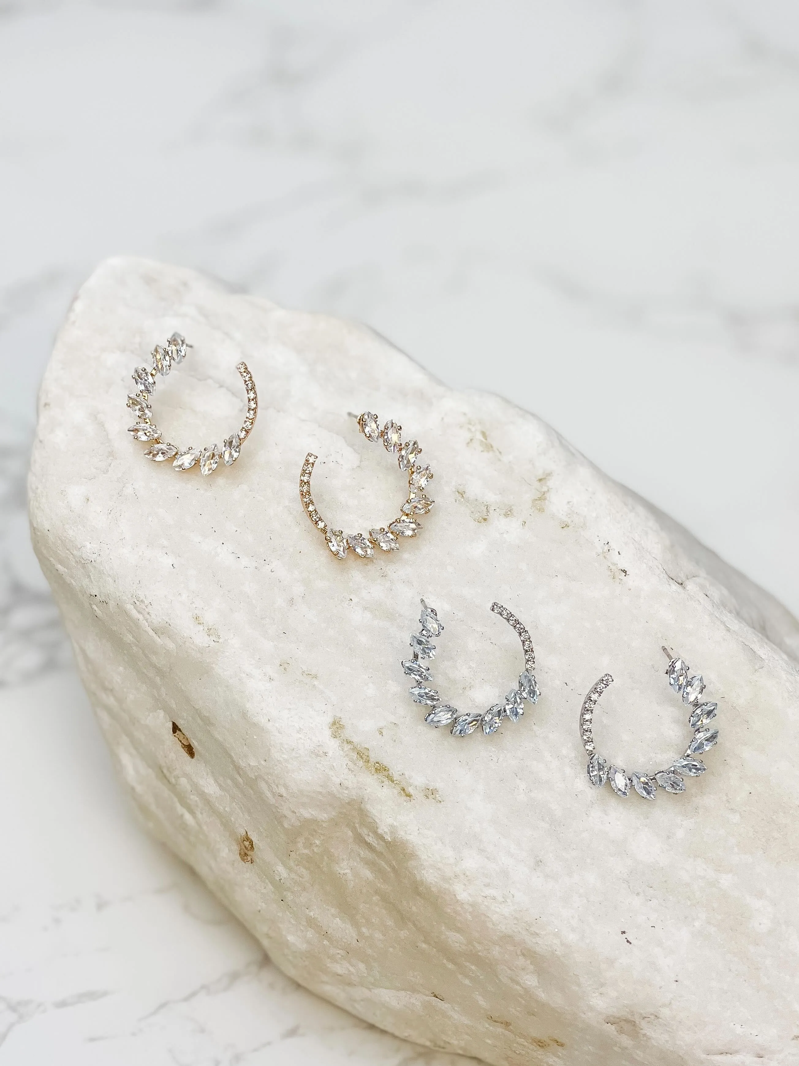 Glitzy Cubic Zirconia Hoop Earrings - Silver