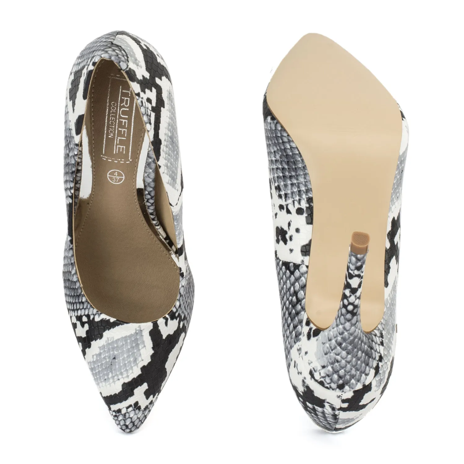 Grey Snake Pointed Court Shoes