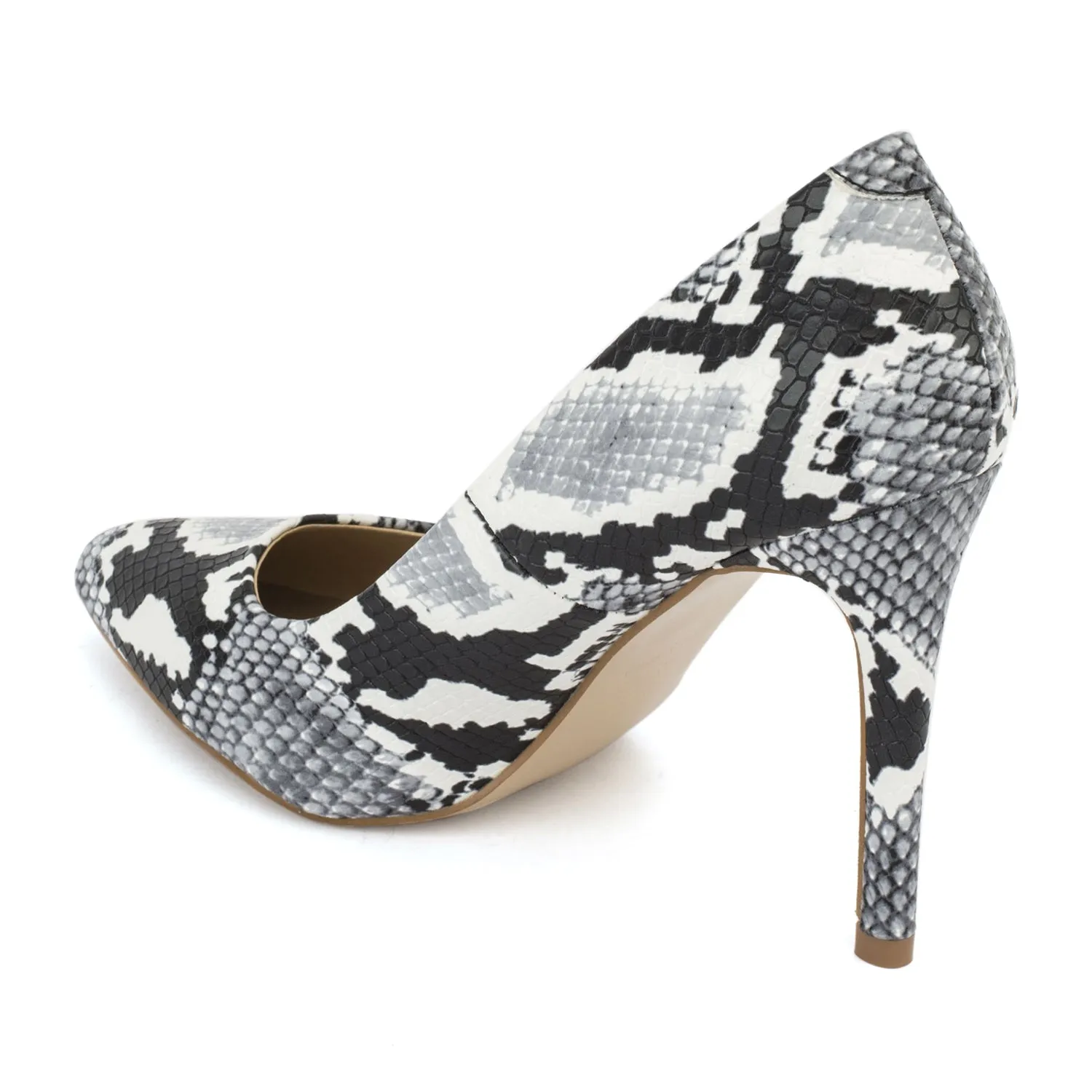 Grey Snake Pointed Court Shoes