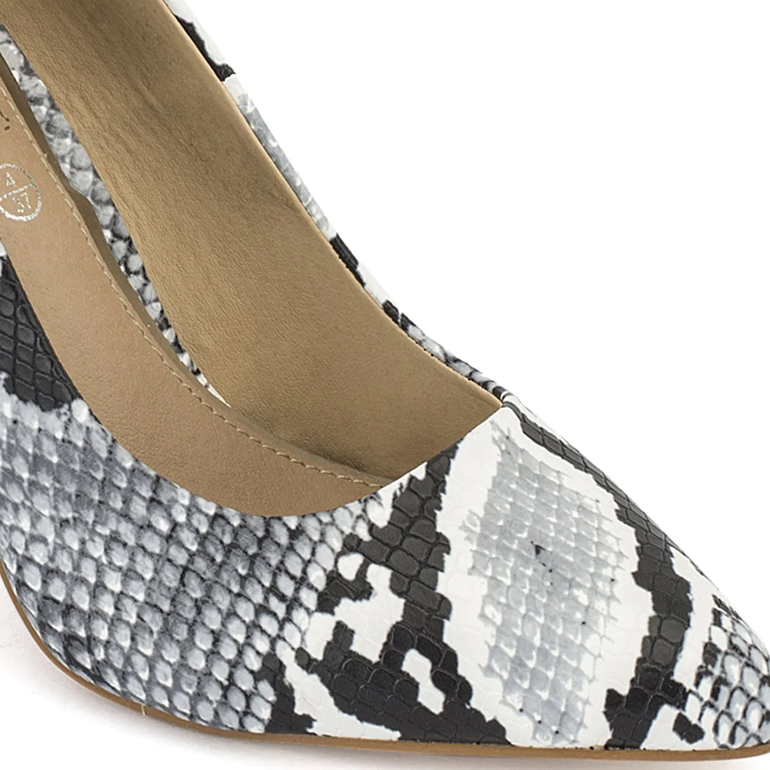 Grey Snake Pointed Court Shoes