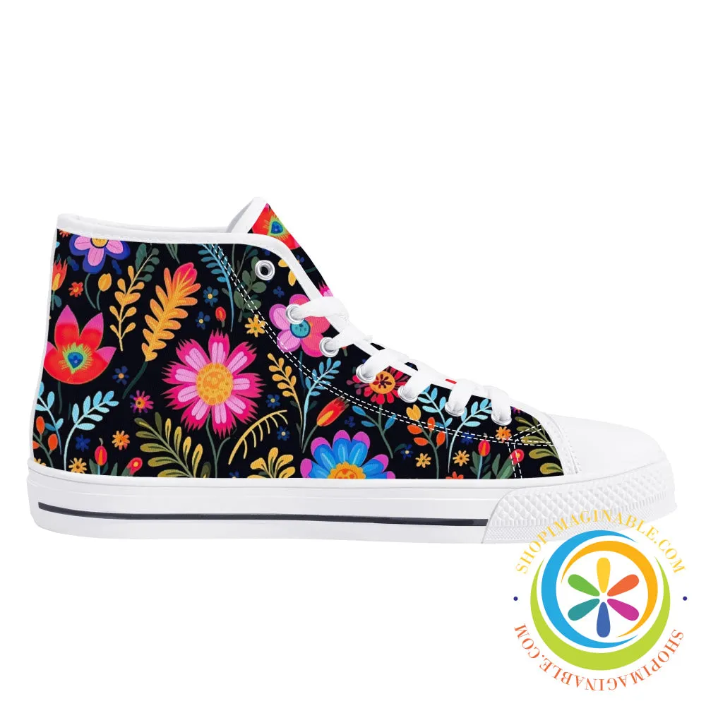 Happy Floral Ladies High Top Canvas Shoes