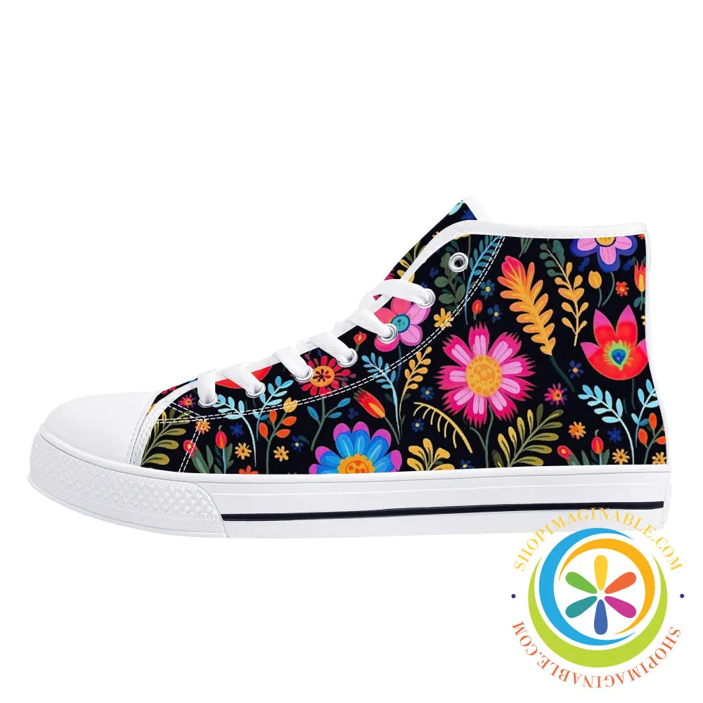 Happy Floral Ladies High Top Canvas Shoes