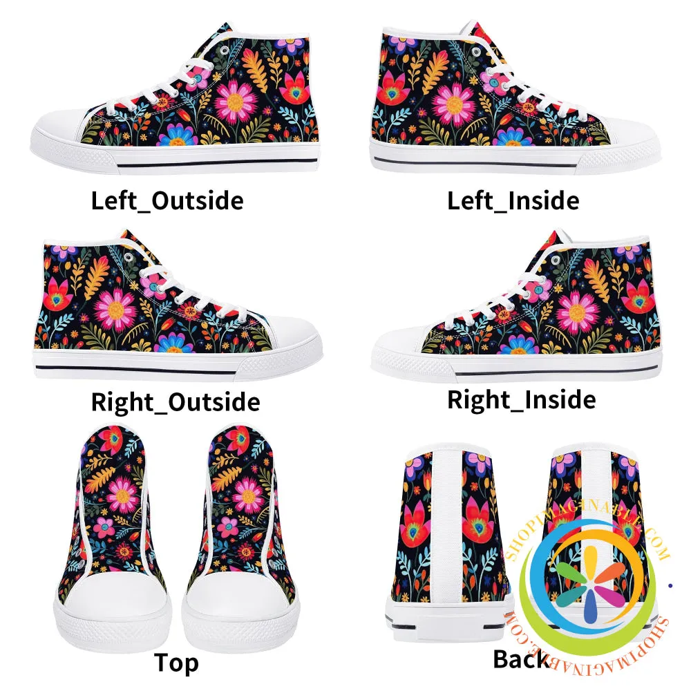 Happy Floral Ladies High Top Canvas Shoes