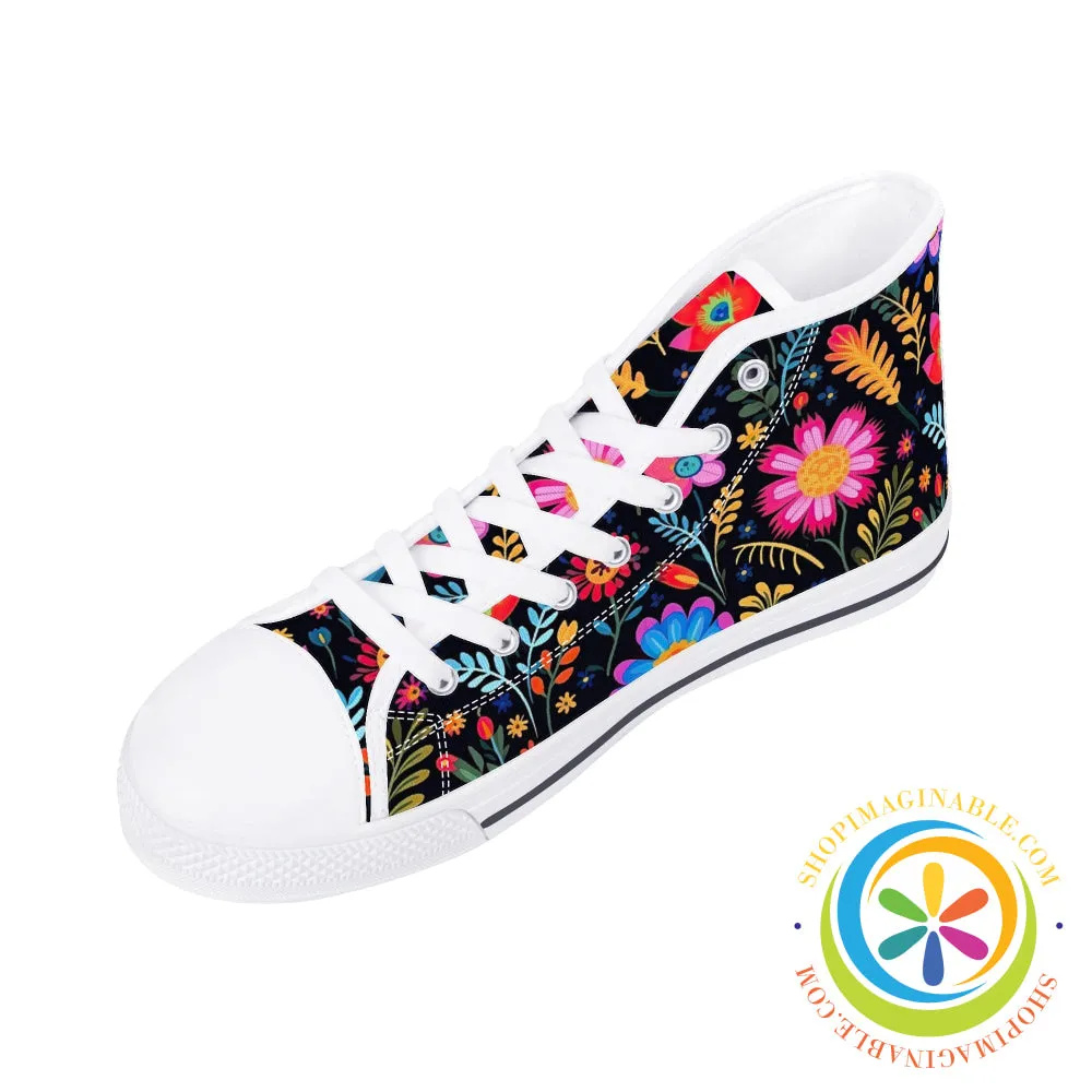 Happy Floral Ladies High Top Canvas Shoes