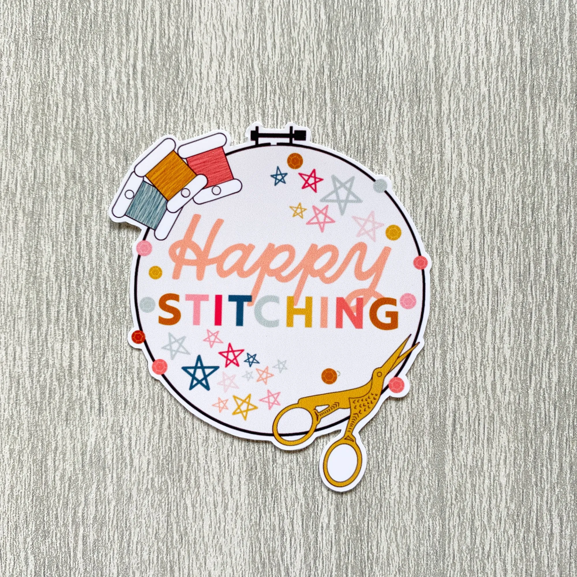Happy Stitching Hoop Sticker
