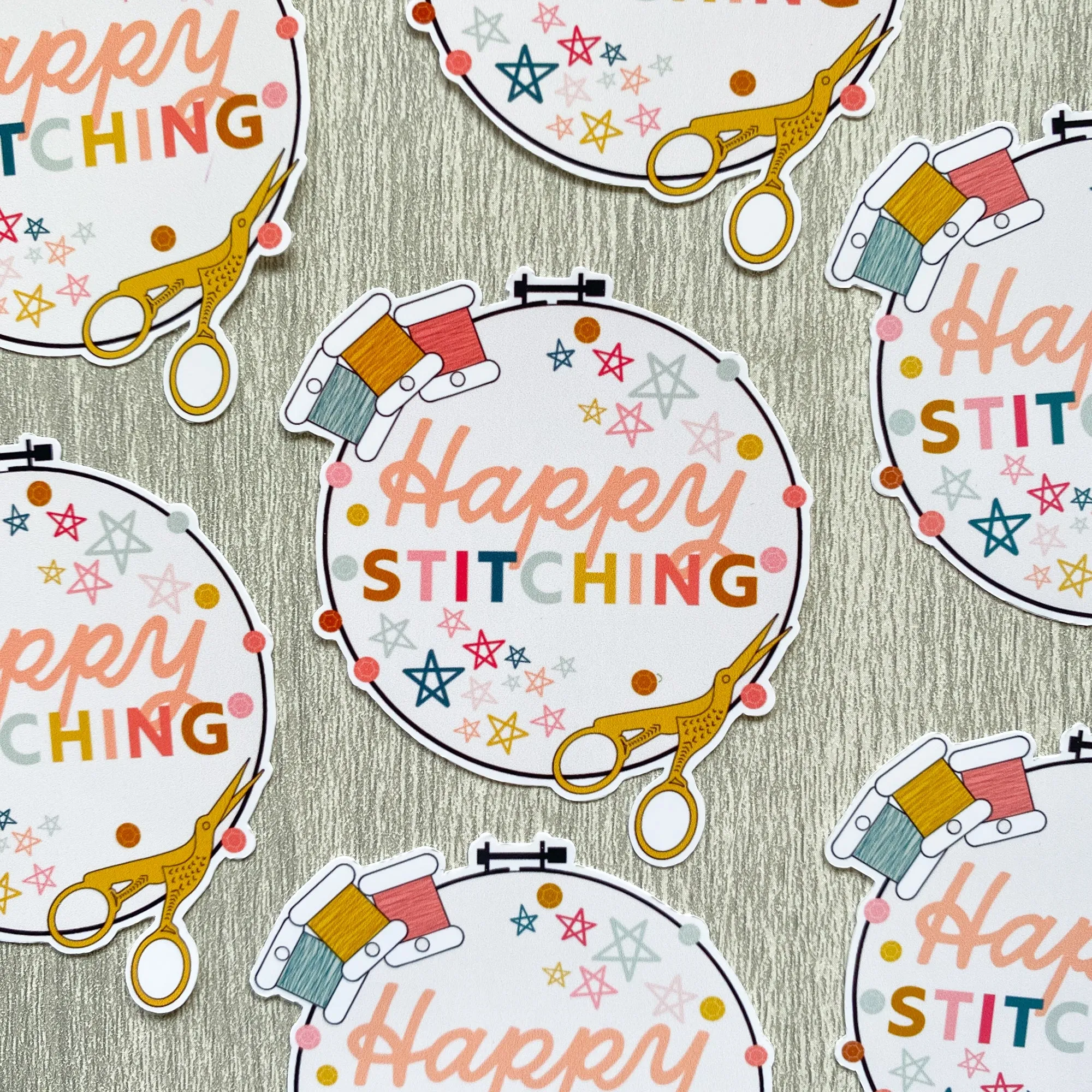 Happy Stitching Hoop Sticker
