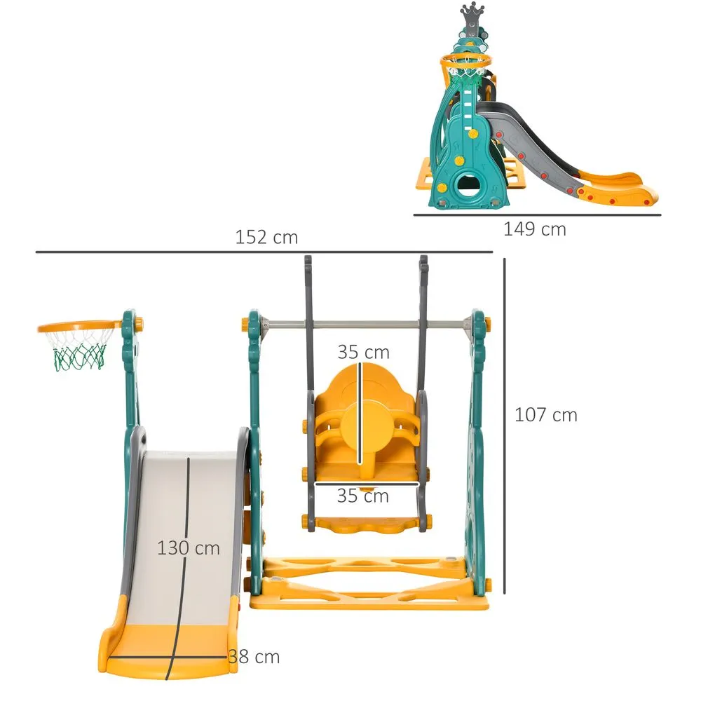 Homcom 3-IN-1 Kids Swing and Slide Set with Basketball Hoop