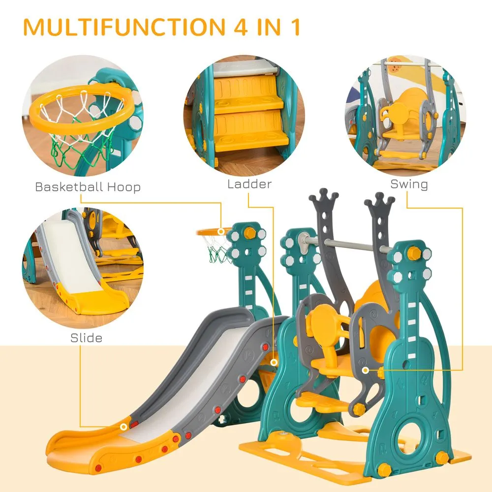 Homcom 3-IN-1 Kids Swing and Slide Set with Basketball Hoop