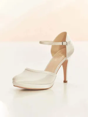 Ivory Satin Wedding Shoe, Ankle Strap, Stiletto Heel, Size 5, DONA