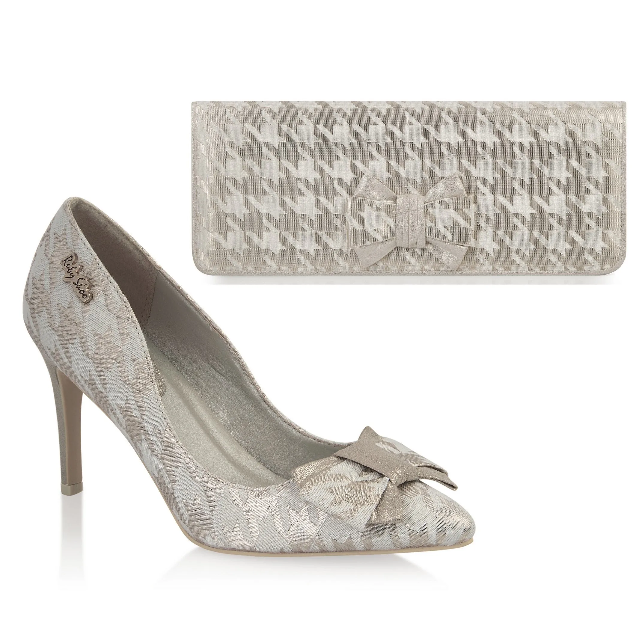Jenna Cream Gold Pointed High Heel Court Shoe & Matching Madrid Bag by Ruby Shoo