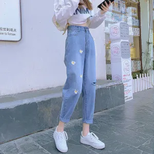 Joskaa Christmas Gift Ladies denim trousers 2024 new high-waist cropped trousers casual loose slim wild straight leg ladies fashion plus size hot sale