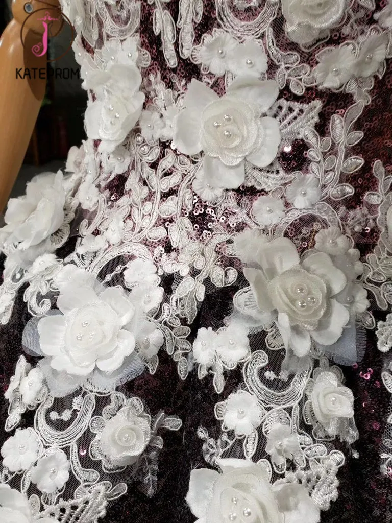 Kateprom Sparkly Off the Shoulder Long Prom Dress with Flowers, Ball Gown Quinceanera Dresses KPP1171