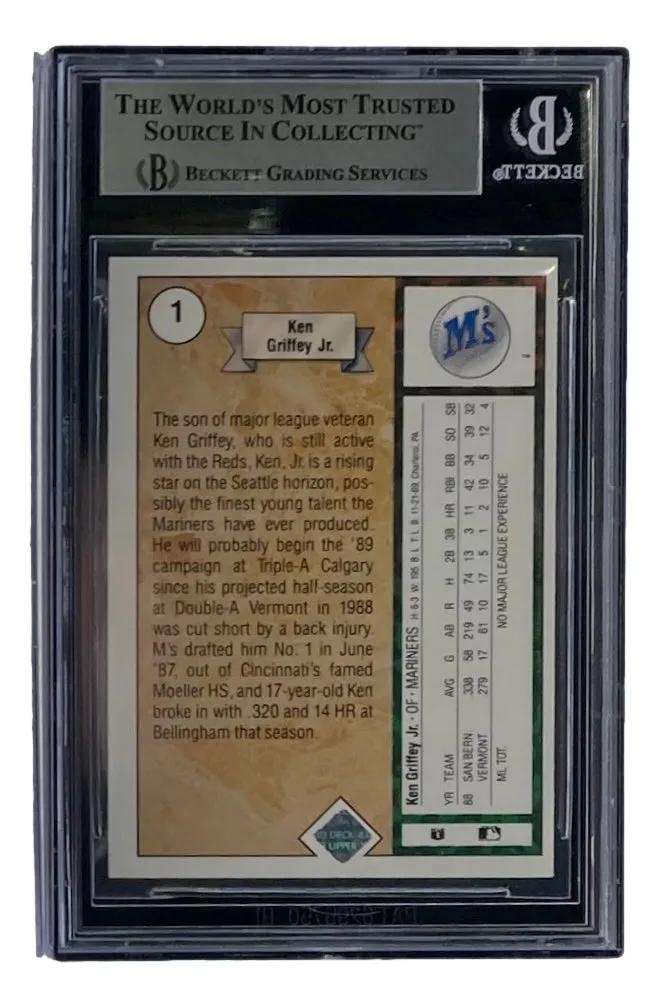 Ken Griffey Jr Signed Slabbed Mariners 1989 Upper Deck #1 Rookie Card BAS