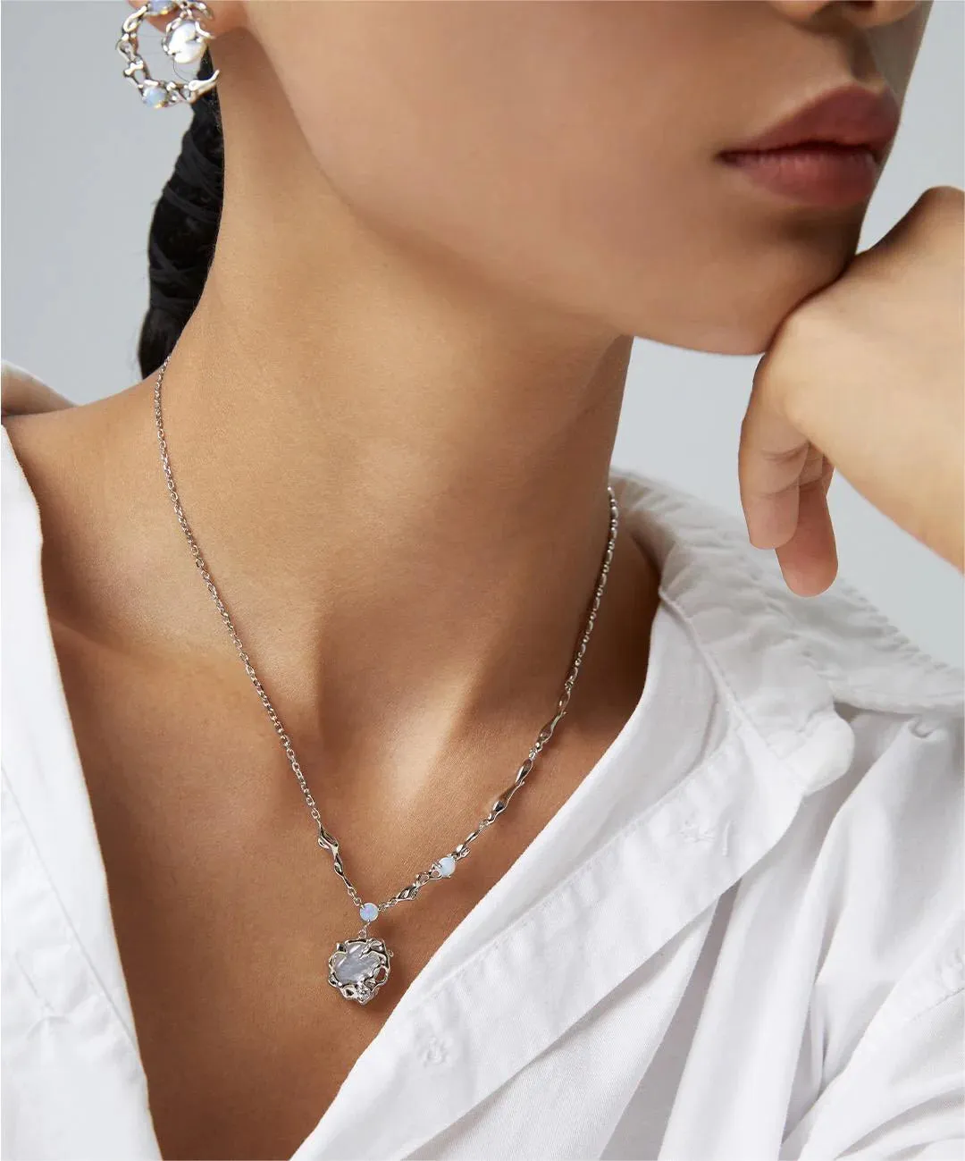 Laura - Opal Moon with Mother of Pearl Pendant Necklace