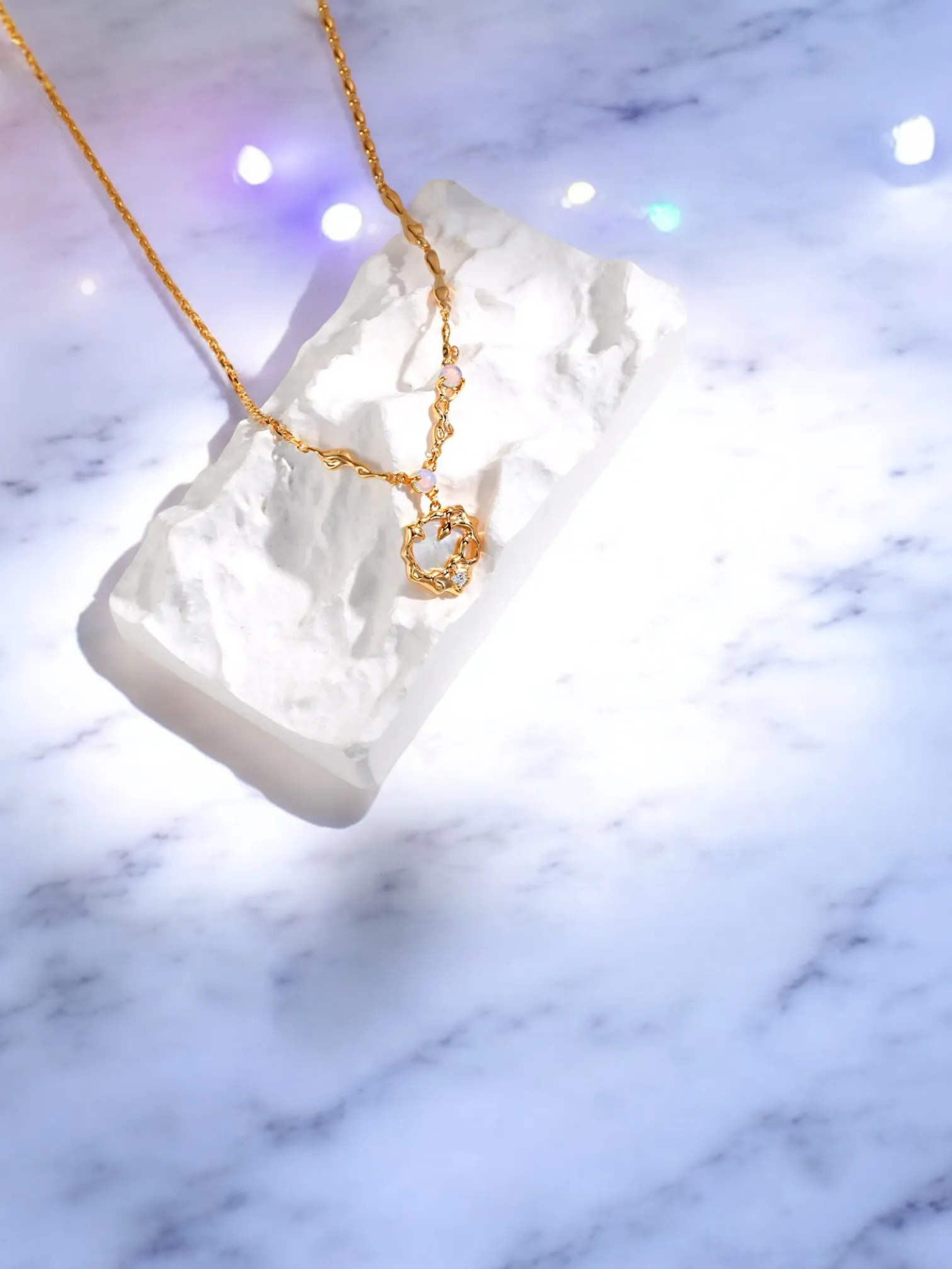 Laura - Opal Moon with Mother of Pearl Pendant Necklace