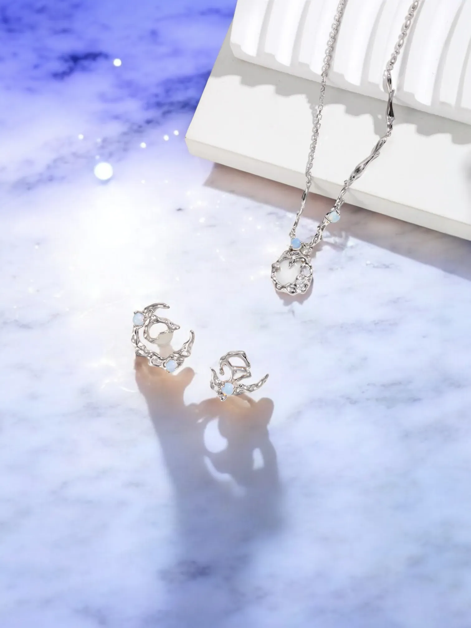 Laura - Opal Moon with Mother of Pearl Pendant Necklace