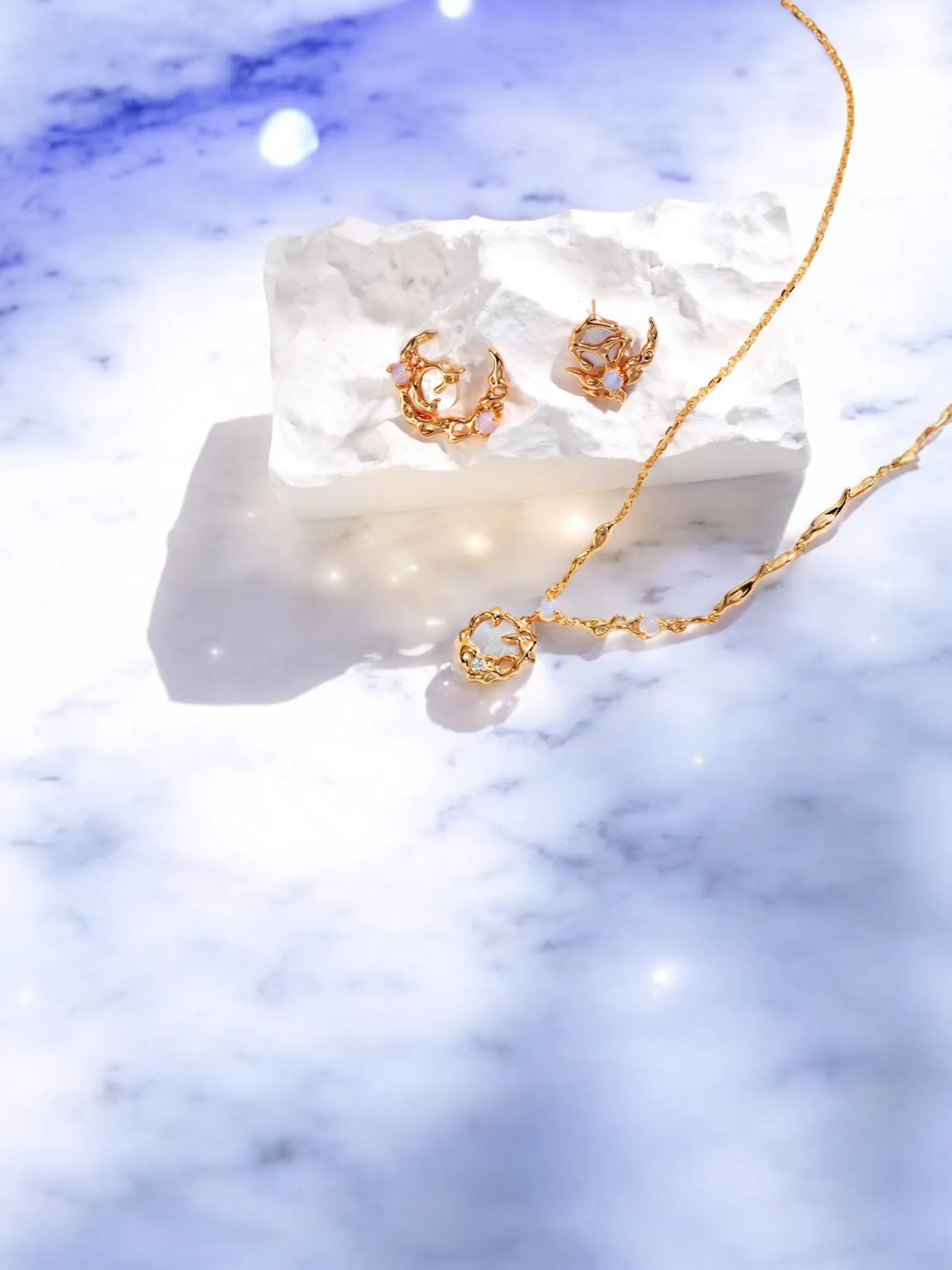 Laura - Opal Moon with Mother of Pearl Pendant Necklace