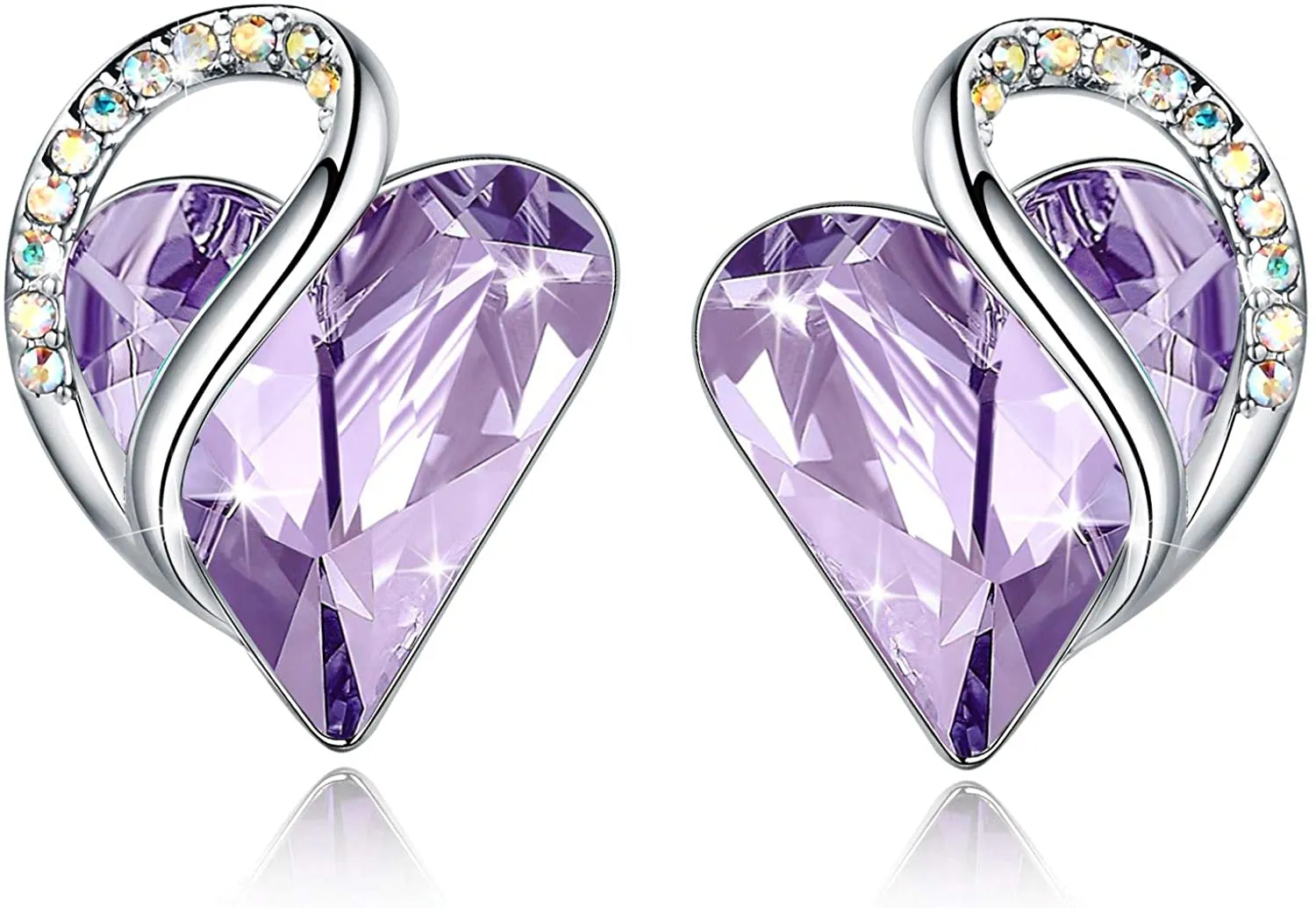 Leafael Infinity Love Heart Stud Earrings with Birthstone Crystal Women'S Gifts, Silver-Tone